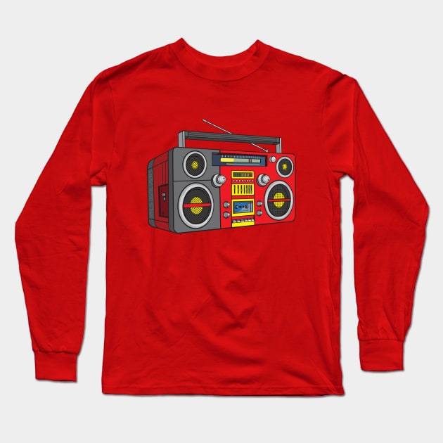 Boombox (Red + Dark Silver Colorway) Analog / Music Long Sleeve T-Shirt by Analog Digital Visuals